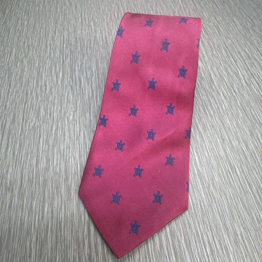 Ralph Lauren Pink Blue Turtle Print Silk Tie Handmade in Italy Classic Preppy